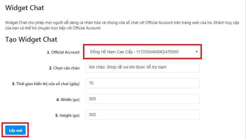 Cài đặt Widget chat zalo