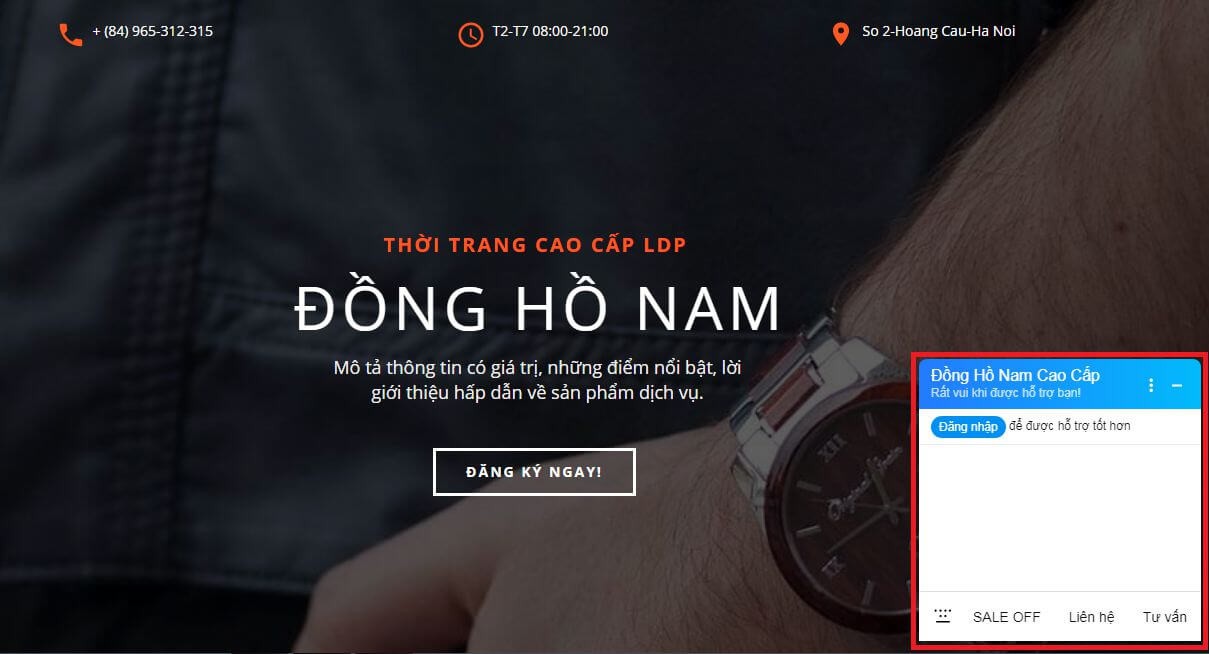 Hiển thị của khung live chat zalo