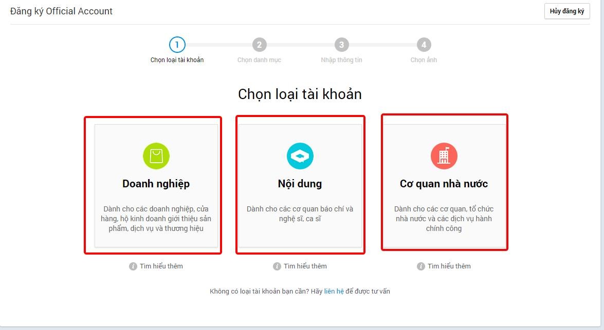 Chọn loại hình Zalo OA