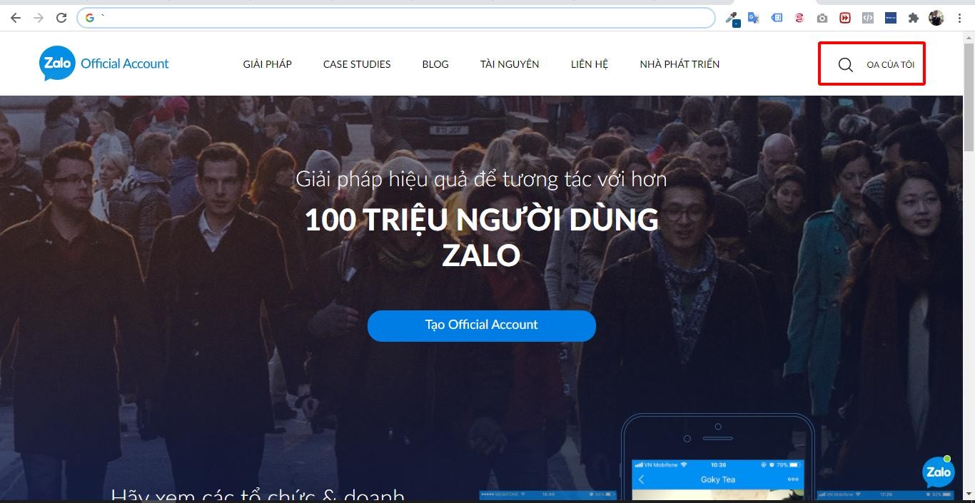 Đăng nhập zalo oa