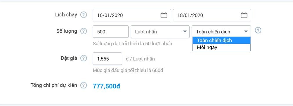 hiết lập ngân sách và chi phí quảng cáo Zalo Official Account