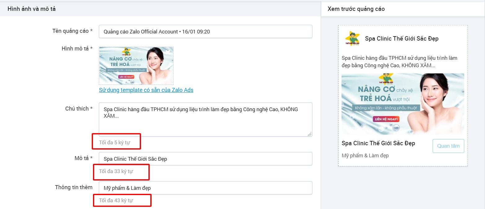 Kiểm tra nội dung trên quảng cáo Zalo Official Account