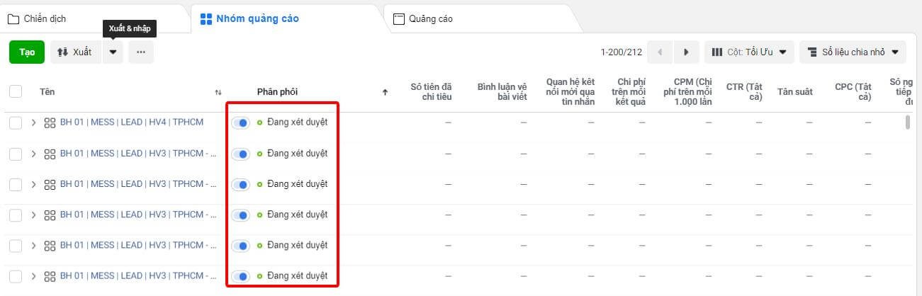 Trạng thái chờ duyệt của chiến dịch
