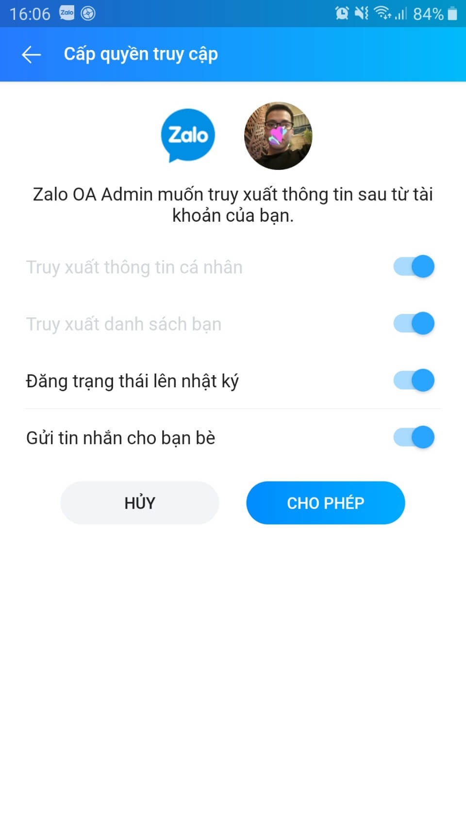 Truy cập quản lý oa zalo