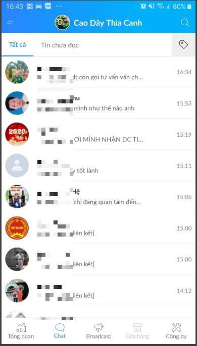 giao diện chat với người quan tâm