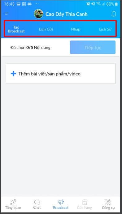 quản lý bài viết trên zalo official account
