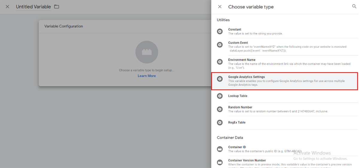 Lựa chọn loại hình Cài đặt Google Analytics
