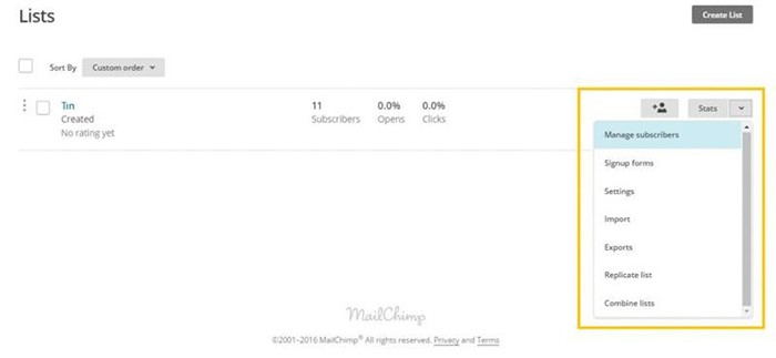 Mailchimp đã cung cấp khá nhiều lựa chọn định dạng trong chỉnh sửa Email List