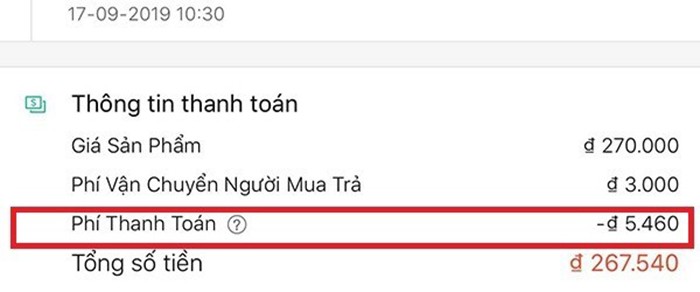 Chi phí được tính trên mỗi đơn hàng ở Shopee