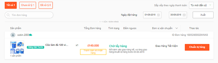 Chuẩn bị mặt hàng trong giỏ hàng