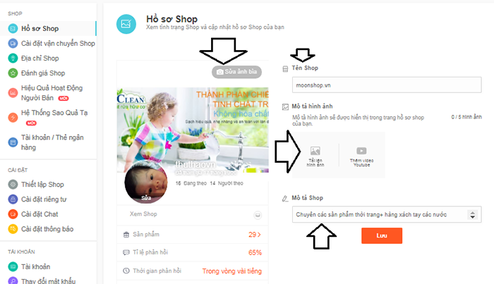 Nhập thông tin mô tả shop và tải ảnh ở phần cuối hồ sơ