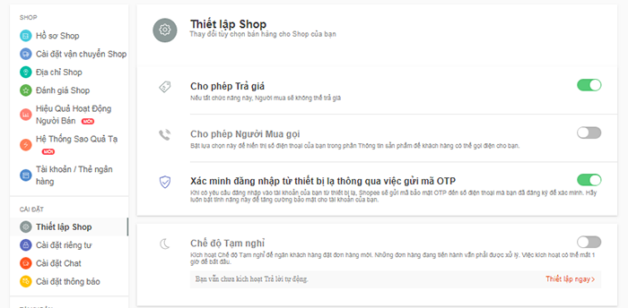 Thiết lập ra shop bán hàng