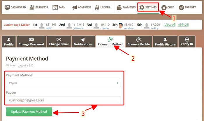 Nhập thông tin địa chỉ vào ví Payeer