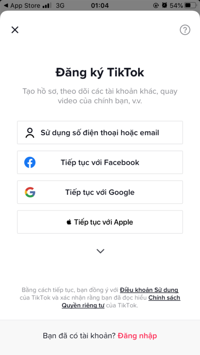 Bước 1 trong lạp tài khoản Tiktok