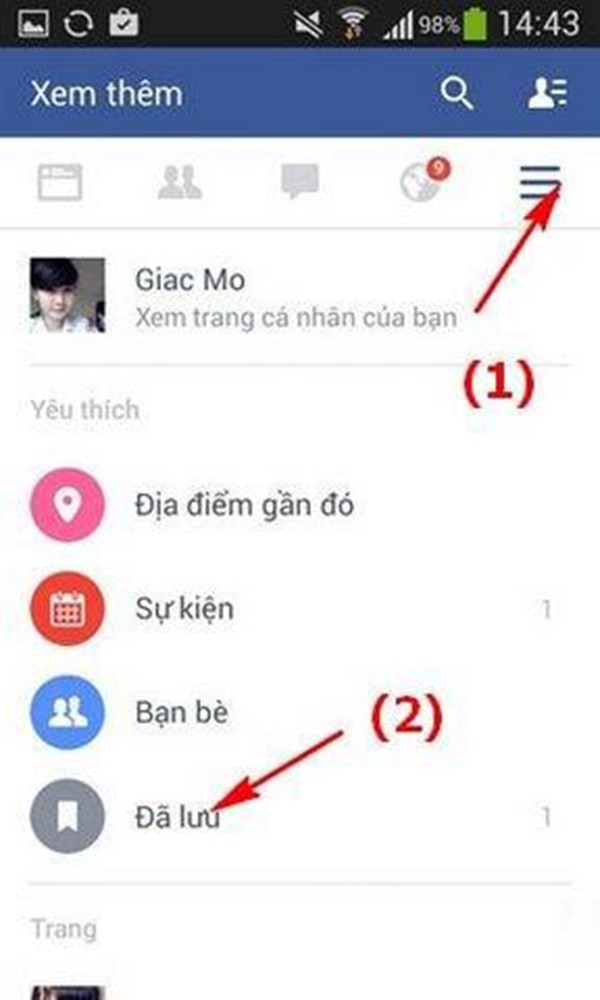 Lựa chọn phần Đã lưu để mở video