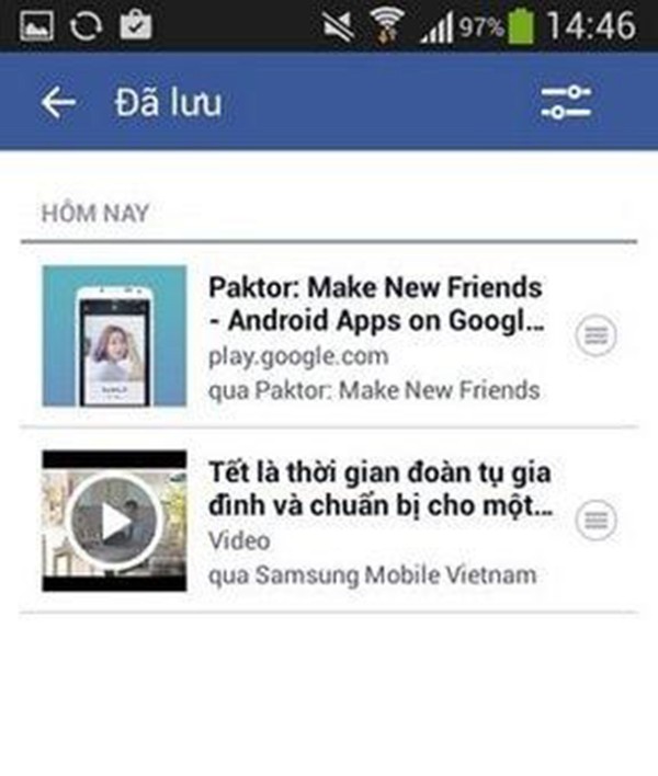 Các video đã lưu trước đó được hiển thị ra