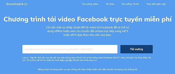 Tải video trên facebook nhờ vào Download4.CC