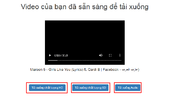 Lựa chọn chất lượng của video để tải xuống