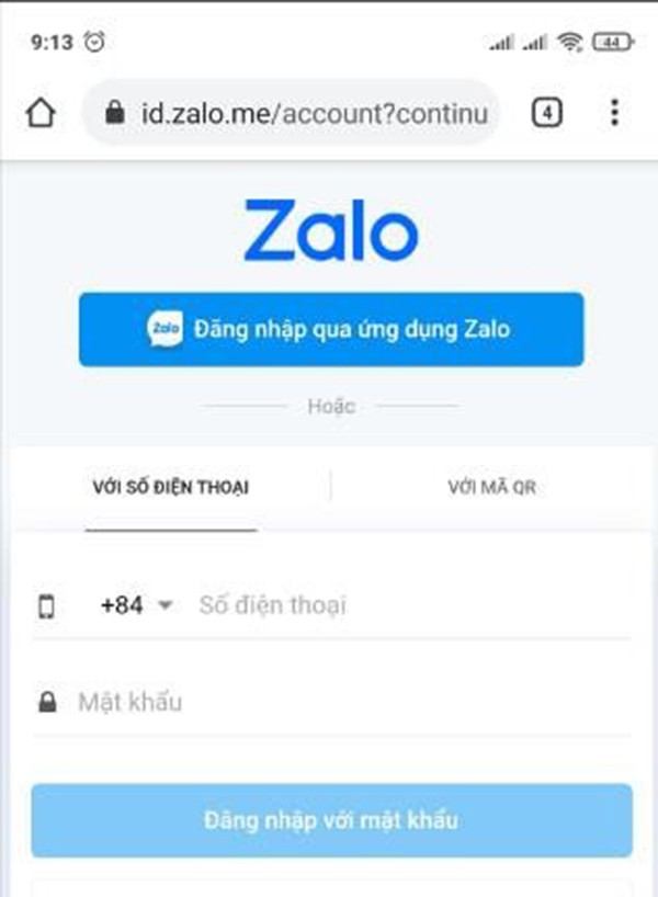 Đăng nhập tài khoản zalo