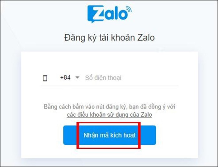 Nhận mã kích hoạt được gửi về điện thoại