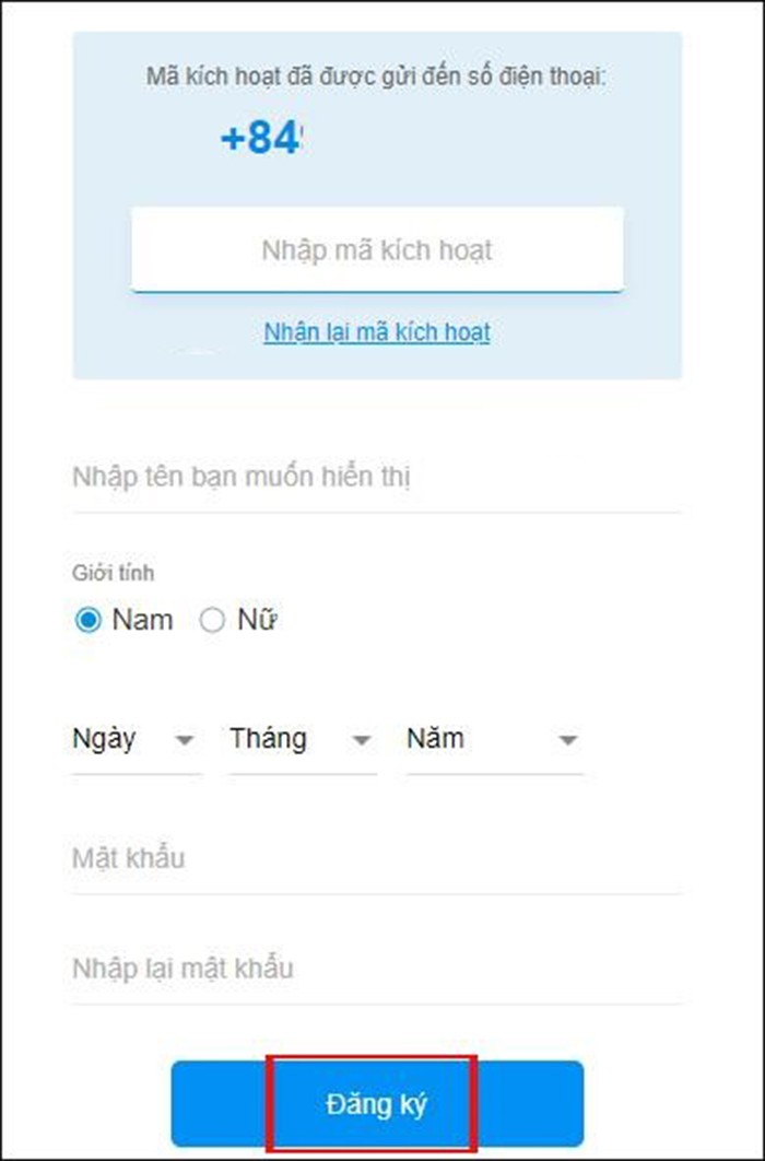 Nhập đầy đủ thông tin yêu cầu và nhấn vào phần Đăng Ký