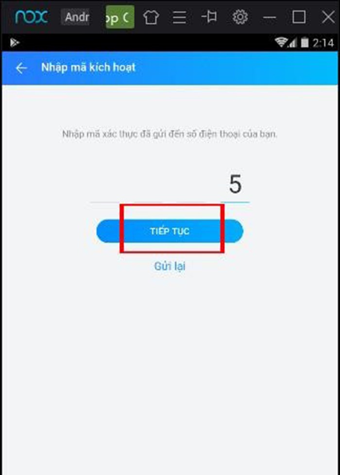 Nhập mã xác nhận gửi về điện thoại và nhấn Tiếp tục để kết quá trình đăng ký tài khoản