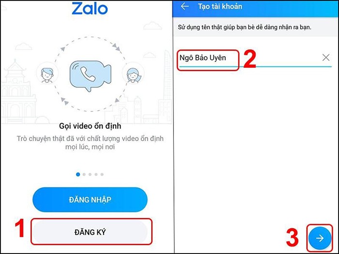 Đăng ký tài khoản Zalo của bạn để tạo mới