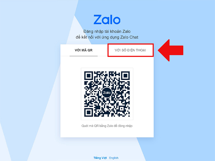 Nhấn trực tiếp vào phần Zalo Web và phần VỚI SỐ ĐIỆN THOẠI