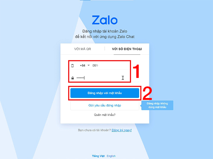 Điền đầy đủ số điện thoại và mật khẩu, tiếp đó click vào phần Đăng nhập với mật khẩu