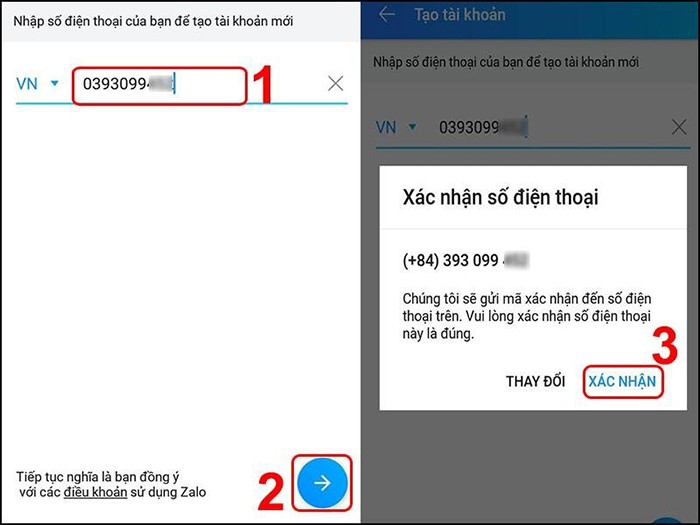 Nhập số điện thoại mà bạn đang muốn đăng ký và Xác Nhận