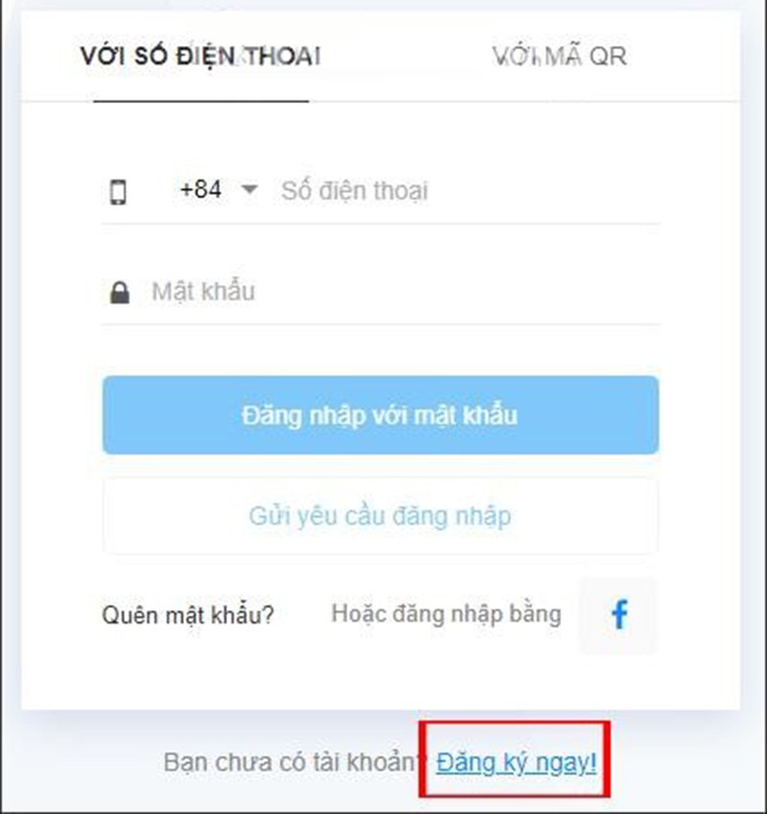 Đăng ký tài khoản Zalo trực tiếp trên web