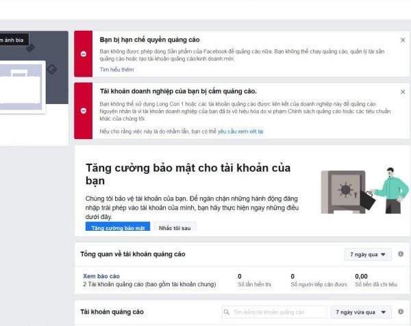 quảng cáo facebook bị hạn chế