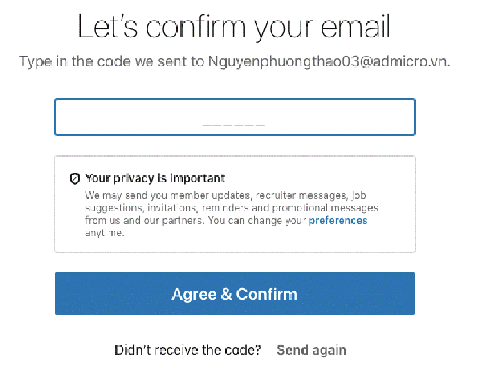 Xác lập tài khoản từ Email