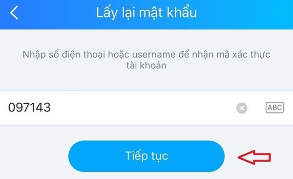 Nhập số điện đã đăng ký và chọn “Tiếp Tục”