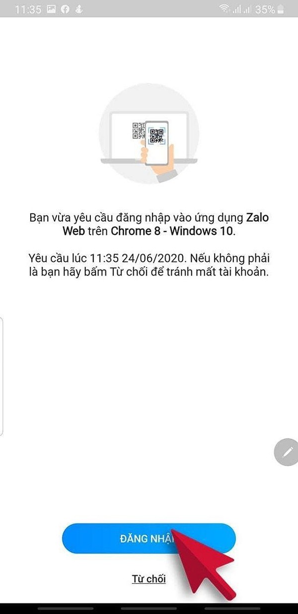 Lựa chọn việc chấp nhận khi đã được gửi thông báo