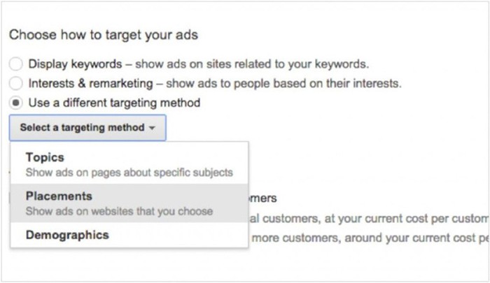 Lựa chọn với phương thức Targeting