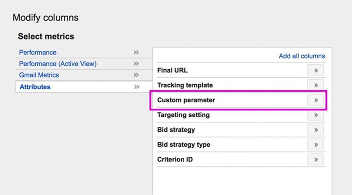 Phần thẻ Custom Parameter có trong GDN