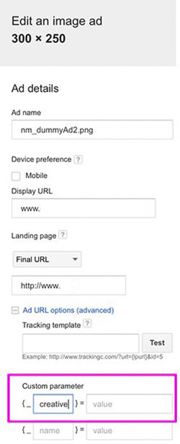 Thêm phần thông tin tùy chỉnh vào URL của ad