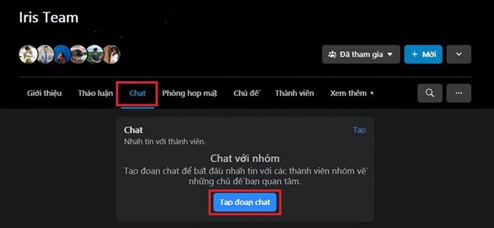 Nhấn chuột trực tiếp vào nút: “Tạo đoạn chat’