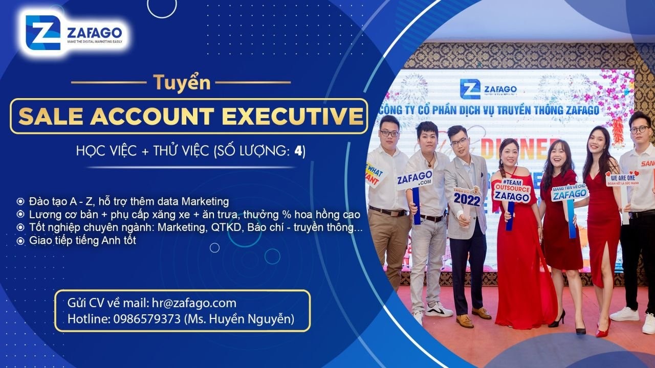 Tuyển 4 Sale Account Executive, hoa hồng cao, đào tạo từ A – Z